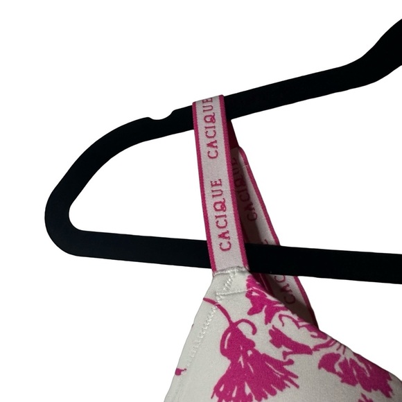 Cacique Lightly Lined T-Shirt in White and Pink Floral Bra - Size 44C - Picture 3 of 8